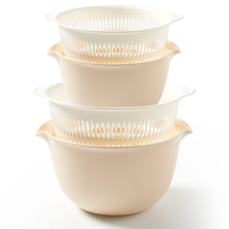 Sunkaioo 2 in 1 Kitchen Colander Set with Bowl Strainer (2 Sets 2.5 Qt),BPA Free Plastic Fruits and Vegetable Washing Basket,Dishwasher Friendly Double Layered Drain Basin,for Pasta Salad Berry Cleaning Mixing - Image 1