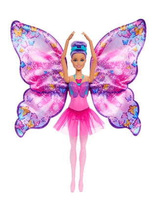 Dance and Flutter Doll with 2-in-1 Transformation from Dancer to Butterfly with Opening Wings, Purple Hair, Headpiece & Removable Tutu, HXJ10 - view 5
