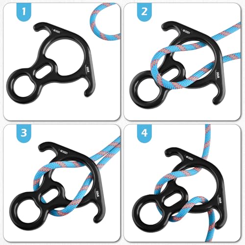 TRIWONDER 50KN Rock Climbing Figure 8 Descender Rescue Belay Device Stop Descender and Carabiner Rock Rappelling Gear (Red) - Image 5