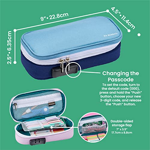 It's Academic Locking Pencil Case, For Office & School Supplies, Travel Organizer Bag, Compact, High Capacity, Light Weight, Palm Tree & Blue, 2-Pack - Image 5