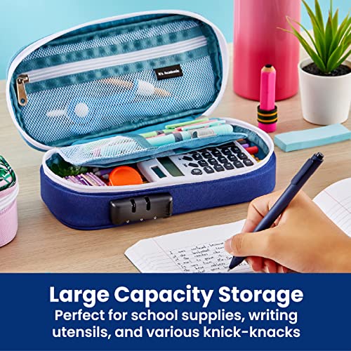 It's Academic Locking Pencil Case, For Office & School Supplies, Travel Organizer Bag, Compact, High Capacity, Light Weight, Palm Tree & Blue, 2-Pack - Image 3