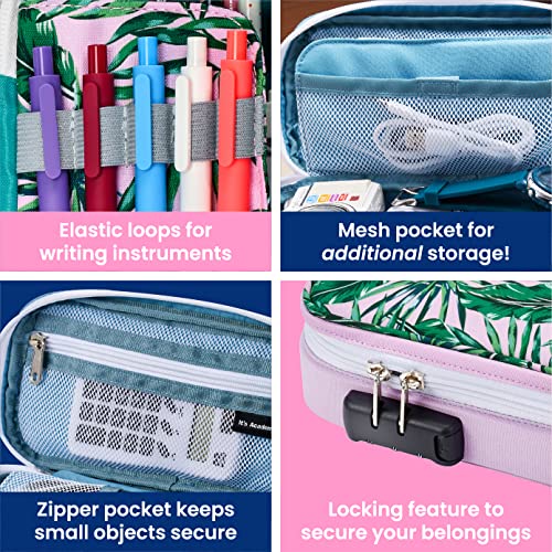 It's Academic Locking Pencil Case, For Office & School Supplies, Travel Organizer Bag, Compact, High Capacity, Light Weight, Palm Tree & Blue, 2-Pack - Image 4
