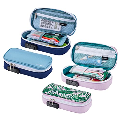 It's Academic Locking Pencil Case, For Office & School Supplies, Travel Organizer Bag, Compact, High Capacity, Light Weight, Palm Tree & Blue, 2-Pack - Image 1