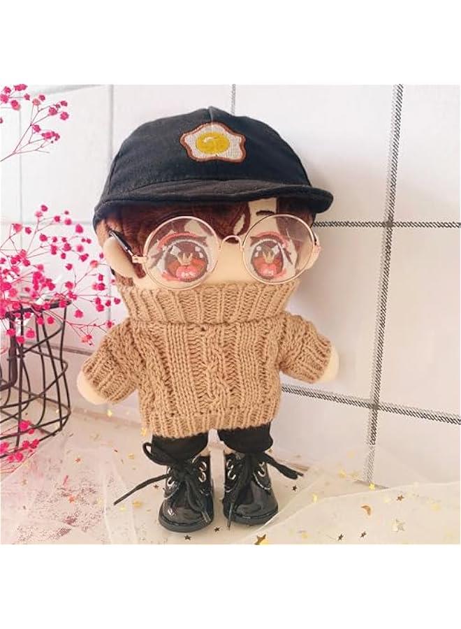 Arabest Doll Clothes Suit 7.8in/20cm Plush Doll Clothes Hat + Sweater + Shorts 3-Piece Set Doll Dressup Square Face Hat Denim Shorts White Sweater (Brown)  - Image 2