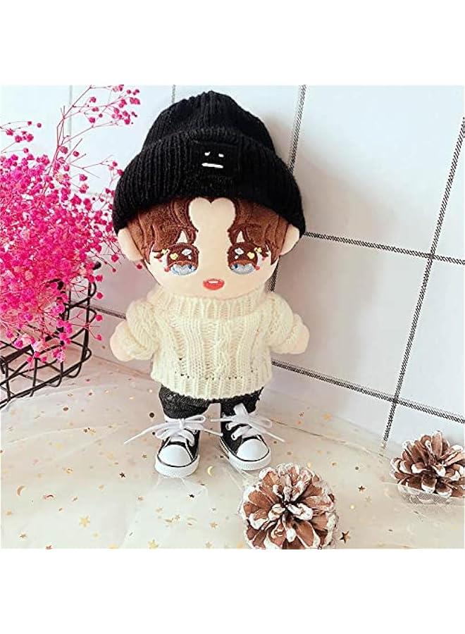Arabest Doll Clothes Suit 7.8in/20cm Plush Doll Clothes Hat + Sweater + Shorts 3-Piece Set Doll Dressup Square Face Hat Denim Shorts White Sweater (Brown)  - Image 5