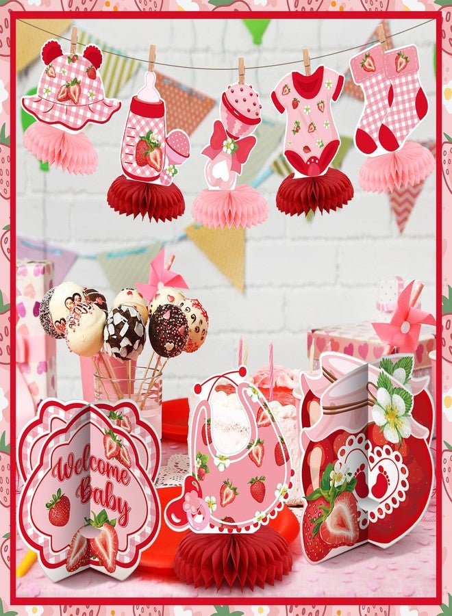Yuntau 12 Pcs Strawberry Baby Shower Decoration Strawberry Honeycomb Centerpiece a Berry Sweet Baby Is on the Way Table Topper 3D Double Sided Table Decoration for Birthday Baby Shower Party Favors - Image 4