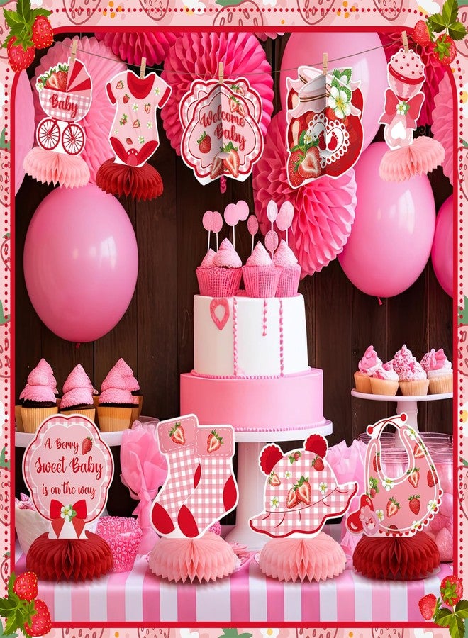 Yuntau 12 Pcs Strawberry Baby Shower Decoration Strawberry Honeycomb Centerpiece a Berry Sweet Baby Is on the Way Table Topper 3D Double Sided Table Decoration for Birthday Baby Shower Party Favors - Image 5