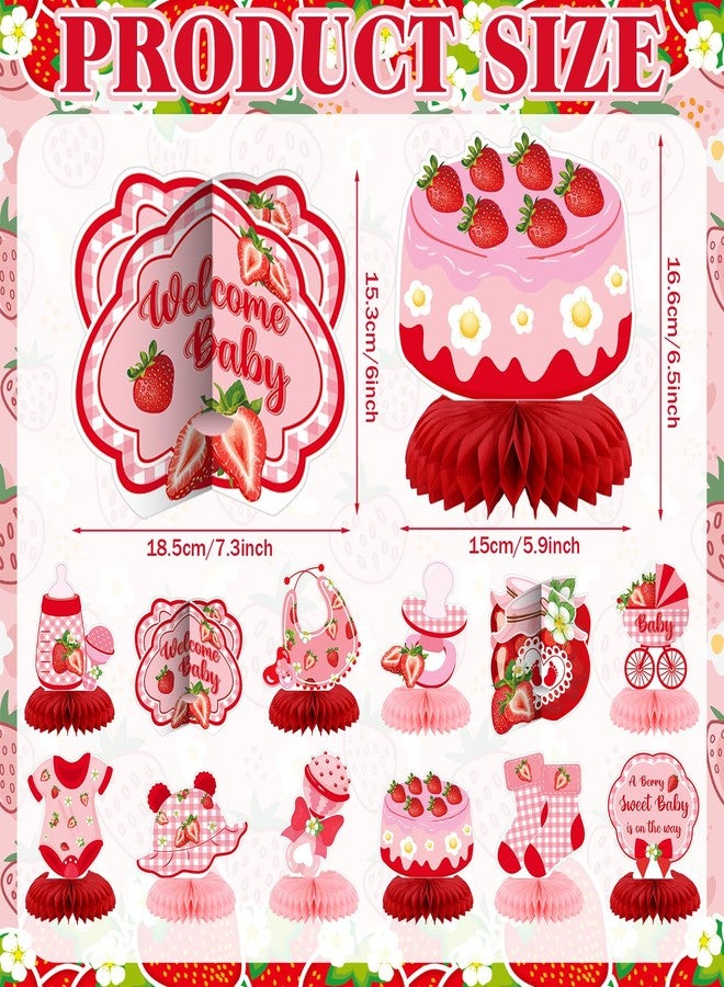 Yuntau 12 Pcs Strawberry Baby Shower Decoration Strawberry Honeycomb Centerpiece a Berry Sweet Baby Is on the Way Table Topper 3D Double Sided Table Decoration for Birthday Baby Shower Party Favors - Image 2