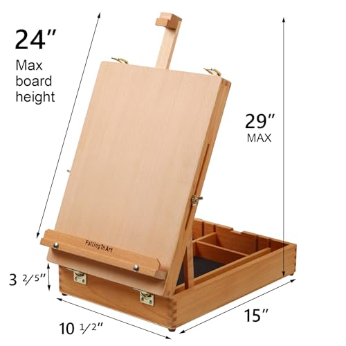 Falling in Art Wooden Tabletop Easel, Solid Wood Sketchbox Desktop Easel for Painting, Portable Art Drawing Easel for Beginners and Professionals - Image 2