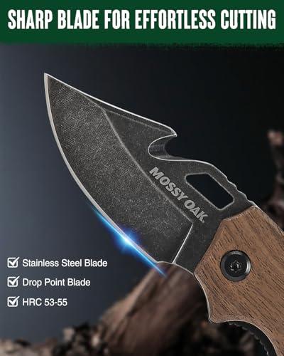 Mossy Oak Mini Folding Pocket Knife, Stainless Steel Drop Point Blade - EDC Multi-tool with Bottle Opener and Glass Breaker (Brown), Good Merry Christmas Gift - Image 5