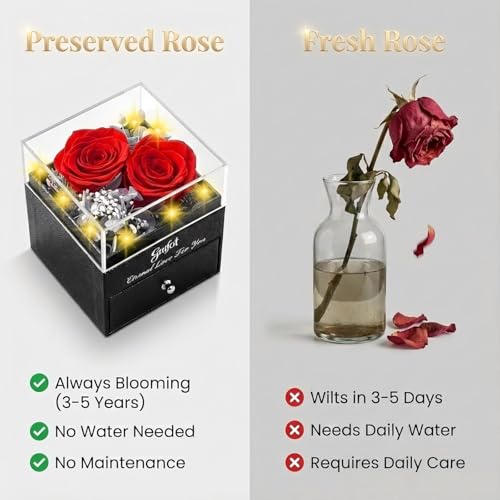Gnifot Preserved Red Real Rose with I Love You in 100 Languages Necklace,Eternal Flowers Gifts for Women Wife Girlfriend Mom Grandma on Birthday Anniversary Valentines Mothers Day Christmas,Red Rose - Image 4