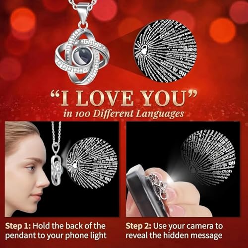 Gnifot Preserved Red Real Rose with I Love You in 100 Languages Necklace,Eternal Flowers Gifts for Women Wife Girlfriend Mom Grandma on Birthday Anniversary Valentines Mothers Day Christmas,Red Rose - Image 3