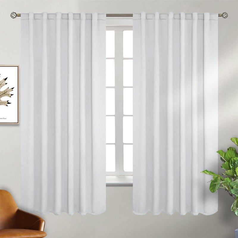 BGment White Curtains for Bedroom - 52 x 63 inch Rod Pocket and Back Tab Thermal Insulated Room Darkening Curtains for Living Room  2 Panels Set  Greyish White - Image 1