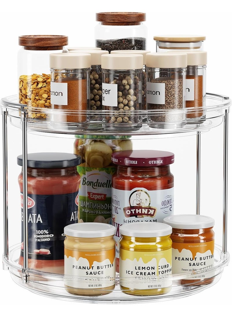 2 Tier Lazy Susan Turntable Organizer 9.25'' Rotating Spice Rack Organization For Cabinet, Kitchen Pantry Organizer, Countertop, Spining Makeup Bathroom Vanity, Clear