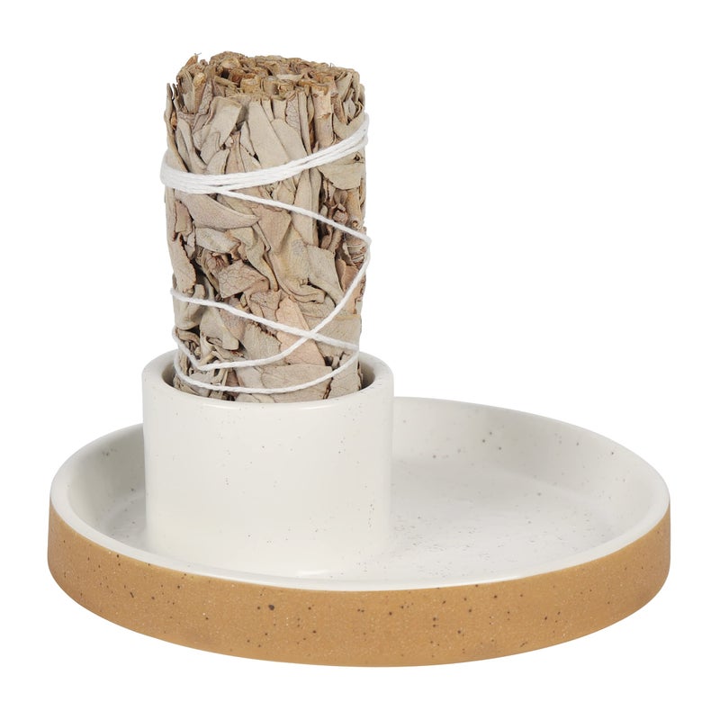 HOCUROAY Ceramic Incense Holder White Sage Bundle Smudge Bowl Smudging Plate for Sage Palo Santo Sticks Candles and Offering Sage Holder