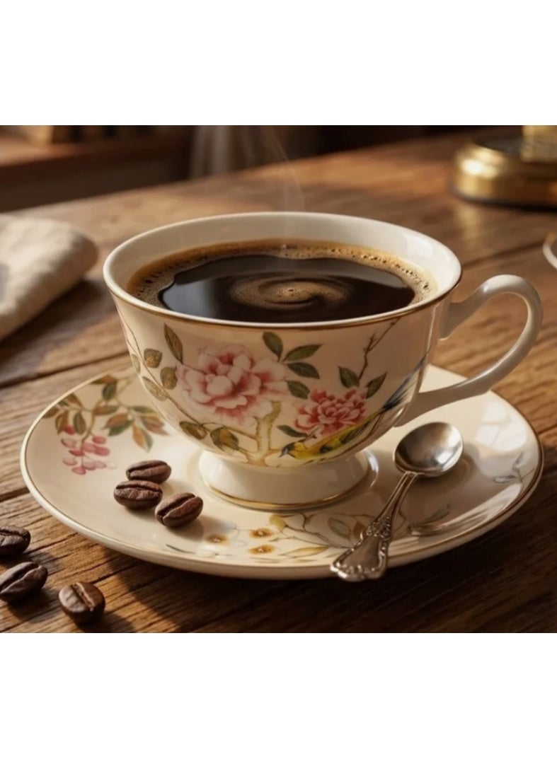 AKDC Luhpar Chinoserie Floral Ceramic Cup & Saucer – 220 ml – Gold Decal Design AM-015 - Image 3