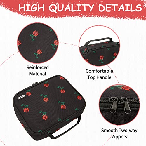 VASCHY Large Pencil Case Bag, Art Supply Marker Organizer Big Pen Pouch with Detachable Layers Slots Multiple Zipper Pockets for Kids Adults School Office Black Rose - Image 5