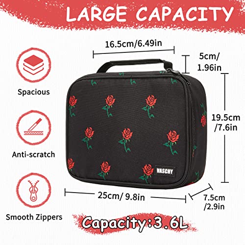 VASCHY Large Pencil Case Bag, Art Supply Marker Organizer Big Pen Pouch with Detachable Layers Slots Multiple Zipper Pockets for Kids Adults School Office Black Rose - Image 2