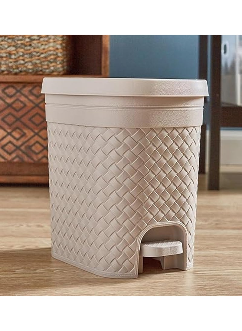 Master Gold Woven Pattern Stitch Pedal Trash Can - Plastic Pedal Dustbin, Decorative Trash Can for Kitchen, Bathroom, Office - 32x25x32cm, 10 Liters (Beige)  - Image 1