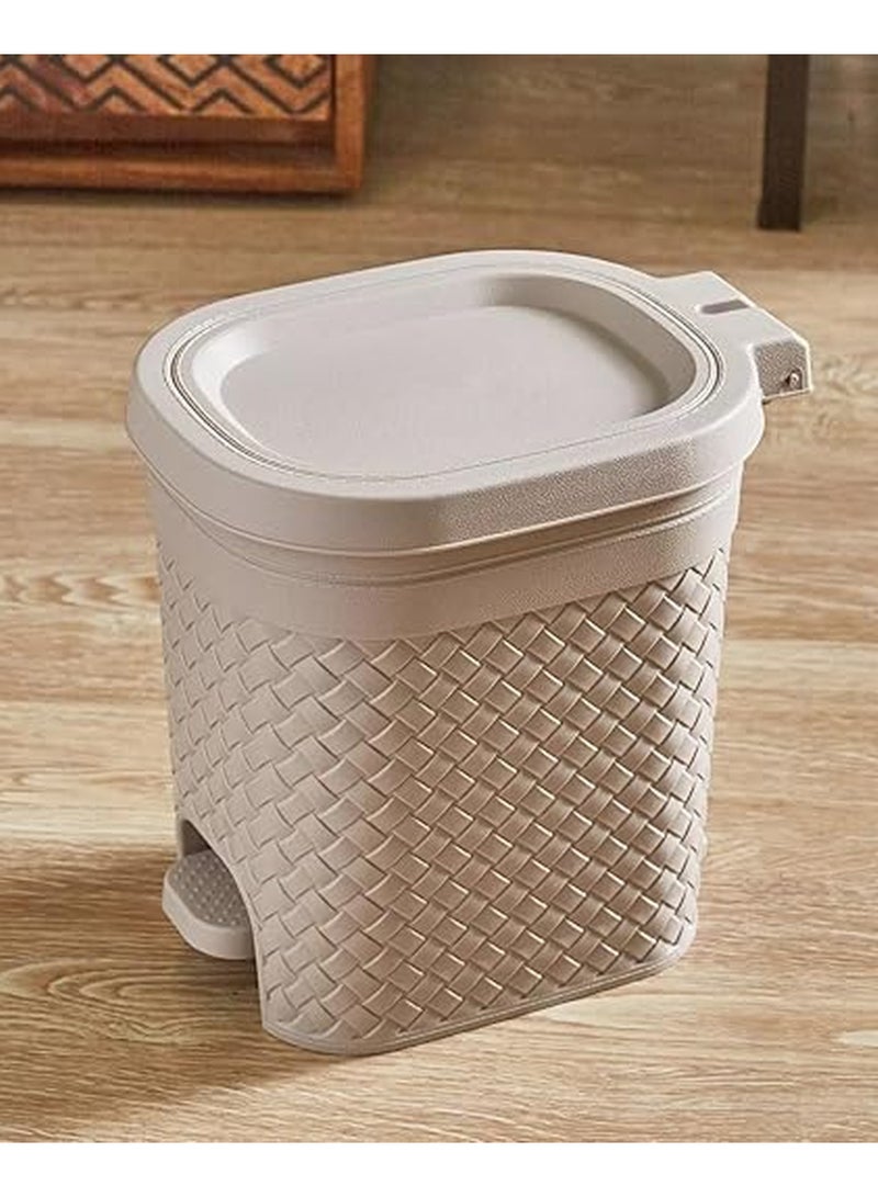 Master Gold Woven Pattern Stitch Pedal Trash Can - Plastic Pedal Dustbin, Decorative Trash Can for Kitchen, Bathroom, Office - 32x25x32cm, 10 Liters (Beige)  - Image 2