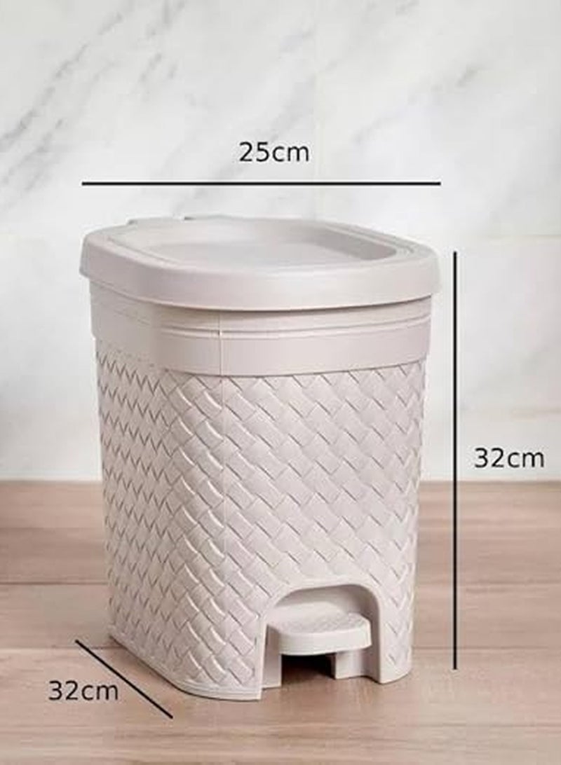 Master Gold Woven Pattern Stitch Pedal Trash Can - Plastic Pedal Dustbin, Decorative Trash Can for Kitchen, Bathroom, Office - 32x25x32cm, 10 Liters (Beige)  - Image 3