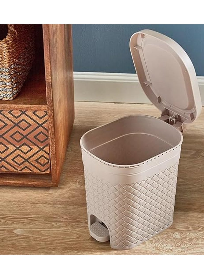 Master Gold Woven Pattern Stitch Pedal Trash Can - Plastic Pedal Dustbin, Decorative Trash Can for Kitchen, Bathroom, Office - 32x25x32cm, 10 Liters (Beige)  - Image 4