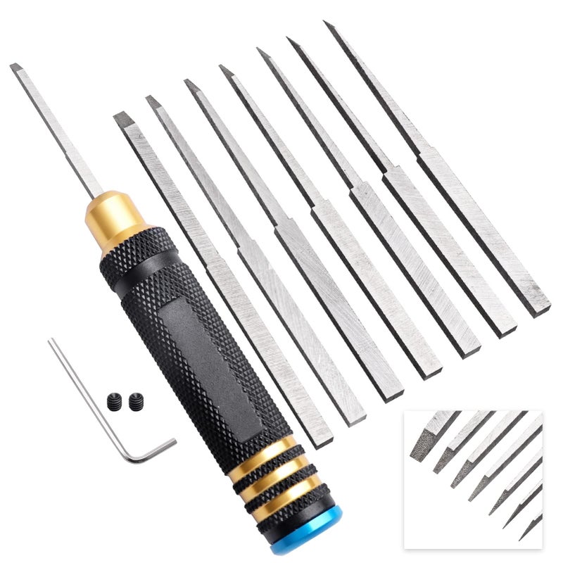 FriHobby 7in1 Scribe Tool Panel Line Scriber Scribing Tools Resin Carved Chisel for Gundam Gunpla Model Kits Carving Cutting 01020406081020mm Blades - Image 3