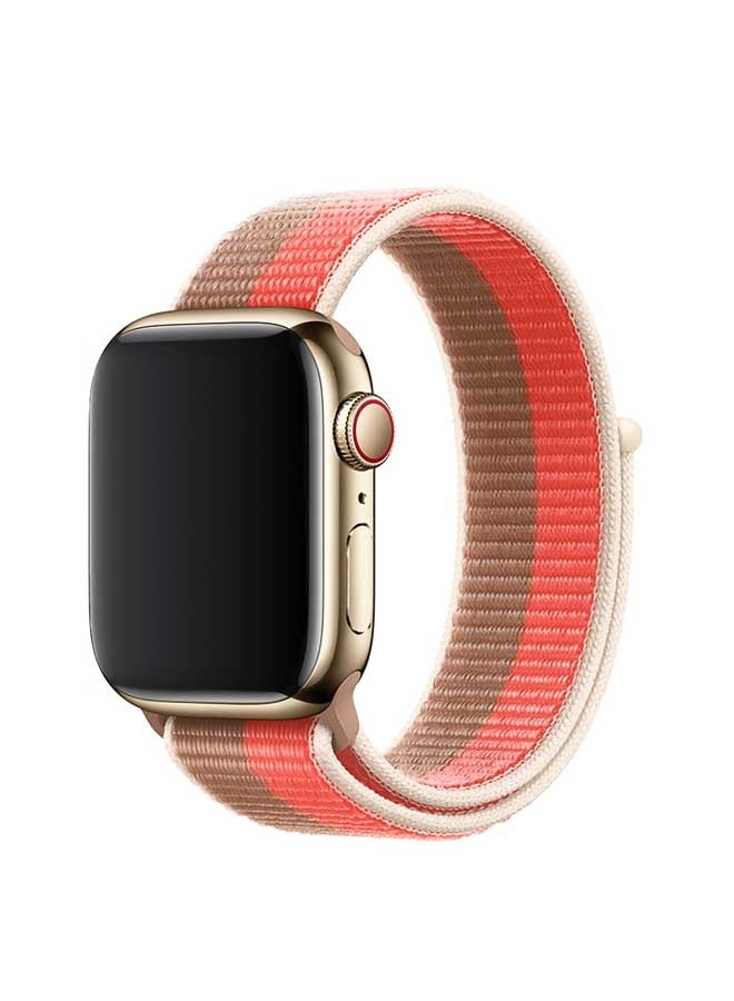 Nylon Band for Apple Watch 45mm 44mm 42mm Soft Replacement Strap for iWatch Grapefruit and Brown