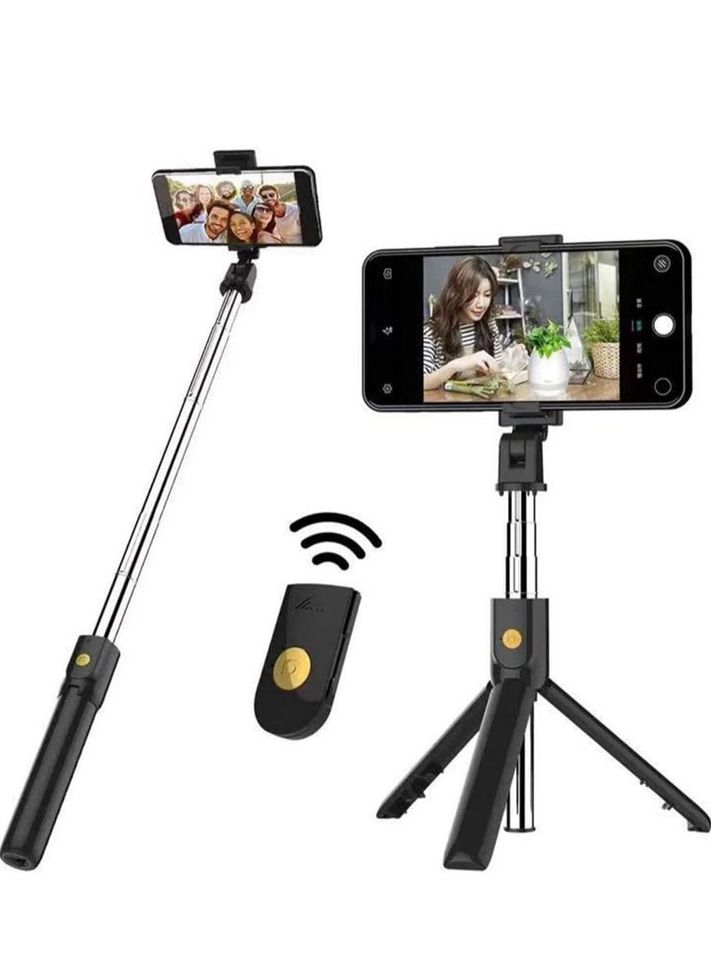 Tripod K07 Phone Wireless Bluetooth Selfie Stick Tripod Remote Shutter for Android iOS - Black - Image 1