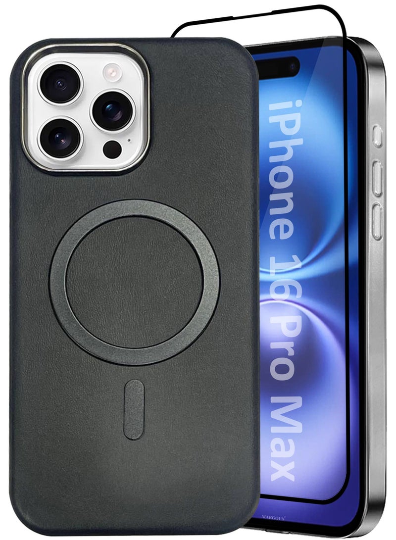 CATANES 2 Pack of PU Leather Case for Apple iPhone 16 Pro Max Compatible with Magsafe, Shockproof Drop Proof Protective Slim Case Classic Black - Image 1