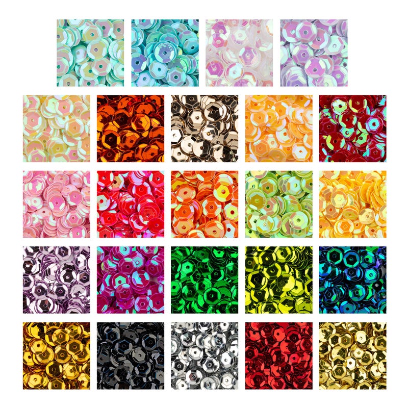 Crafare 6mm Loose Cup Sequins for Crafts 16800PCS Rainbow Sequin Bulk Iridescent Spangles Mixed 24 Color for Home DIY Sewing Arts