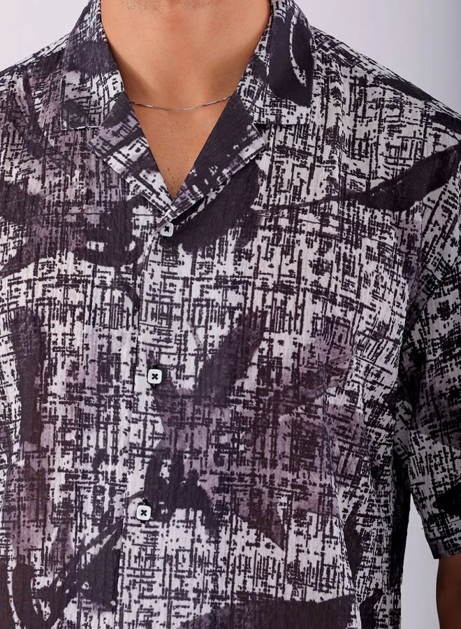 The Indian Garage Co Men Relaxed Fit Abstract Printed Half Sleeves Cuban Collar Resort Wear Shirt