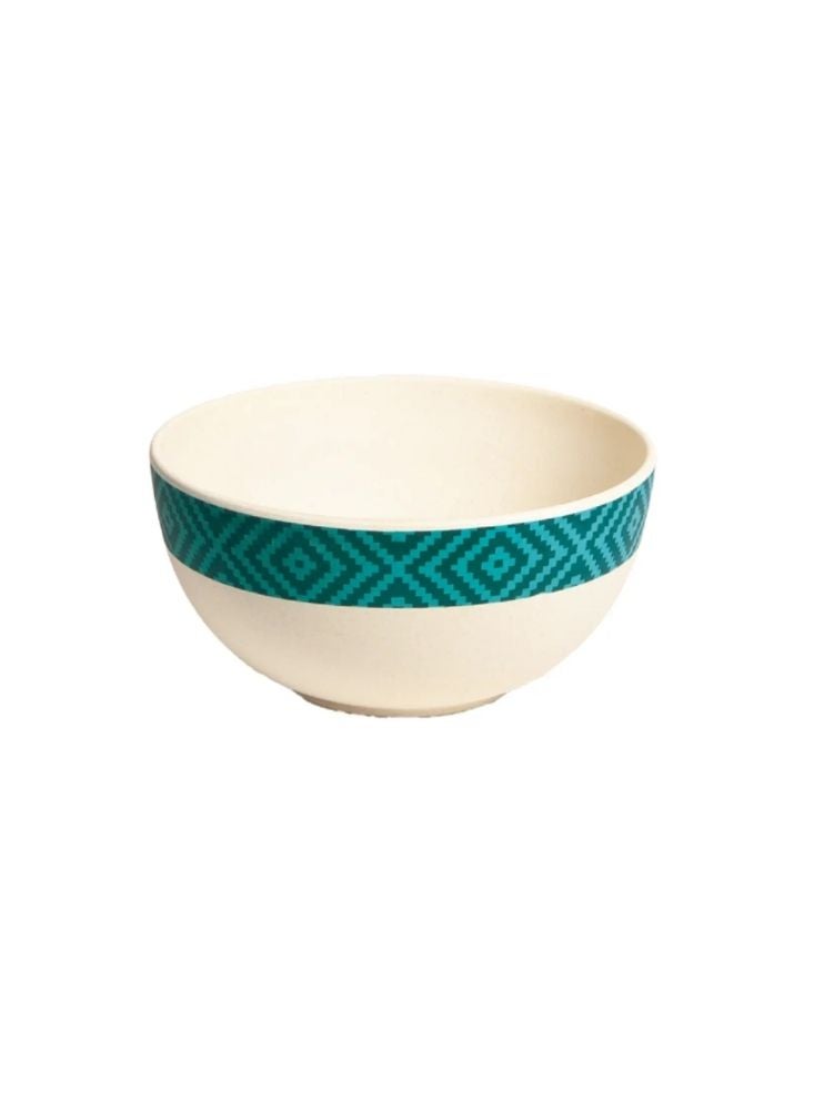 Bamboo Fiber Bowl with Teal Diamond Pattern - Image 1