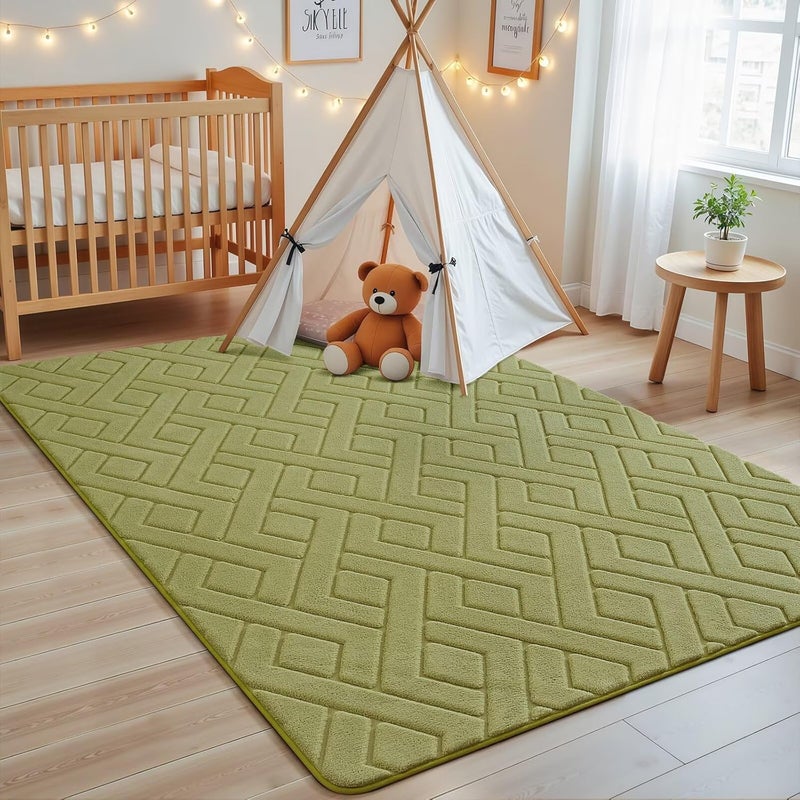 Macgace Ultra Soft Green Area Rug for Bedroom, 3x5 Modern Geometric Shag Rugs with Nonslip Backing for Living Room, Washable Fuzzy Carpet for Cozy Kids Room Nursery Home Décor - Image 1