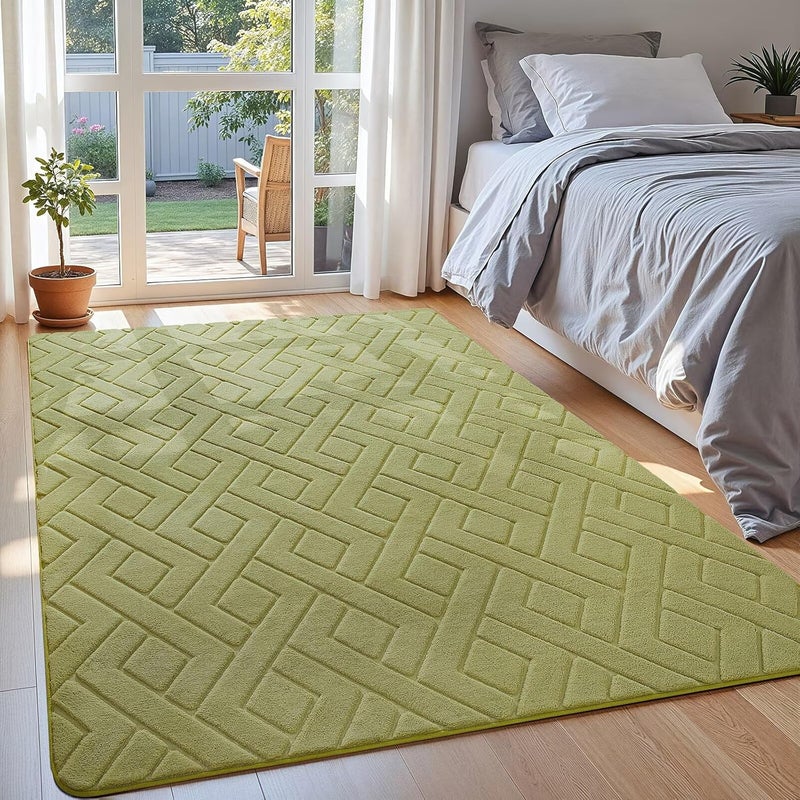 Macgace Ultra Soft Green Area Rug for Bedroom, 3x5 Modern Geometric Shag Rugs with Nonslip Backing for Living Room, Washable Fuzzy Carpet for Cozy Kids Room Nursery Home Décor - Image 2