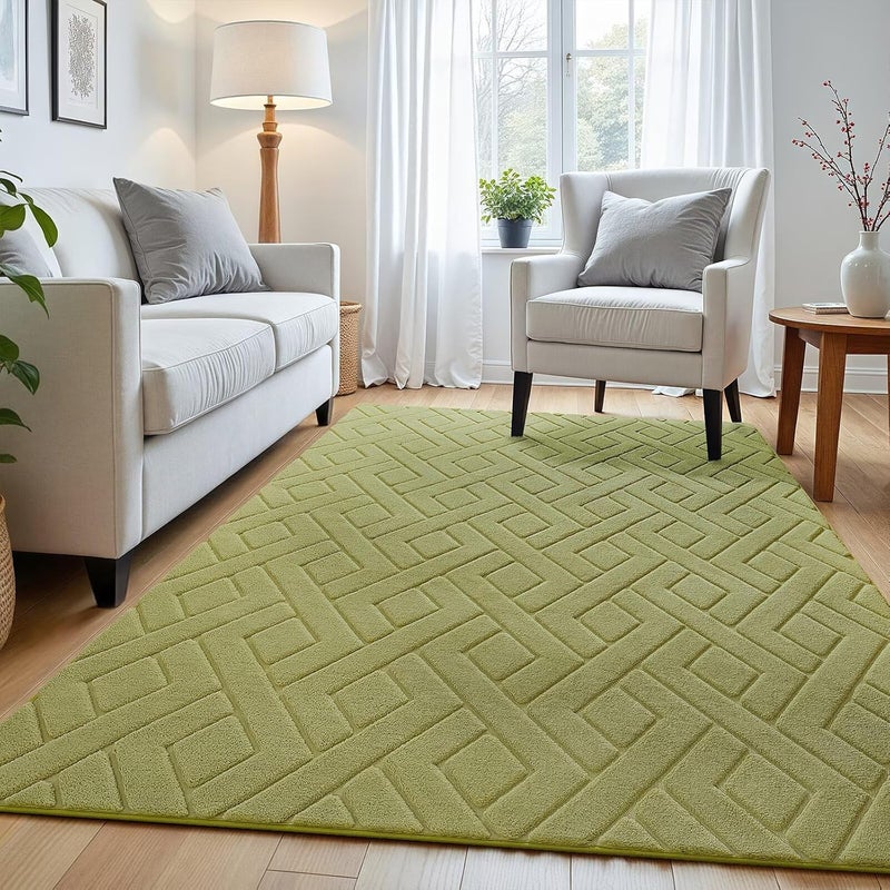 Macgace Ultra Soft Green Area Rug for Bedroom, 3x5 Modern Geometric Shag Rugs with Nonslip Backing for Living Room, Washable Fuzzy Carpet for Cozy Kids Room Nursery Home Décor - Image 3