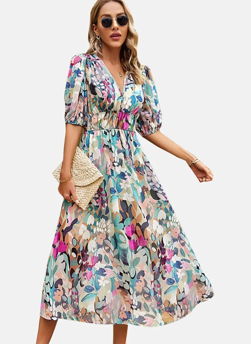 YUNIQEE Women Floral Fit and Flare Midi Dress