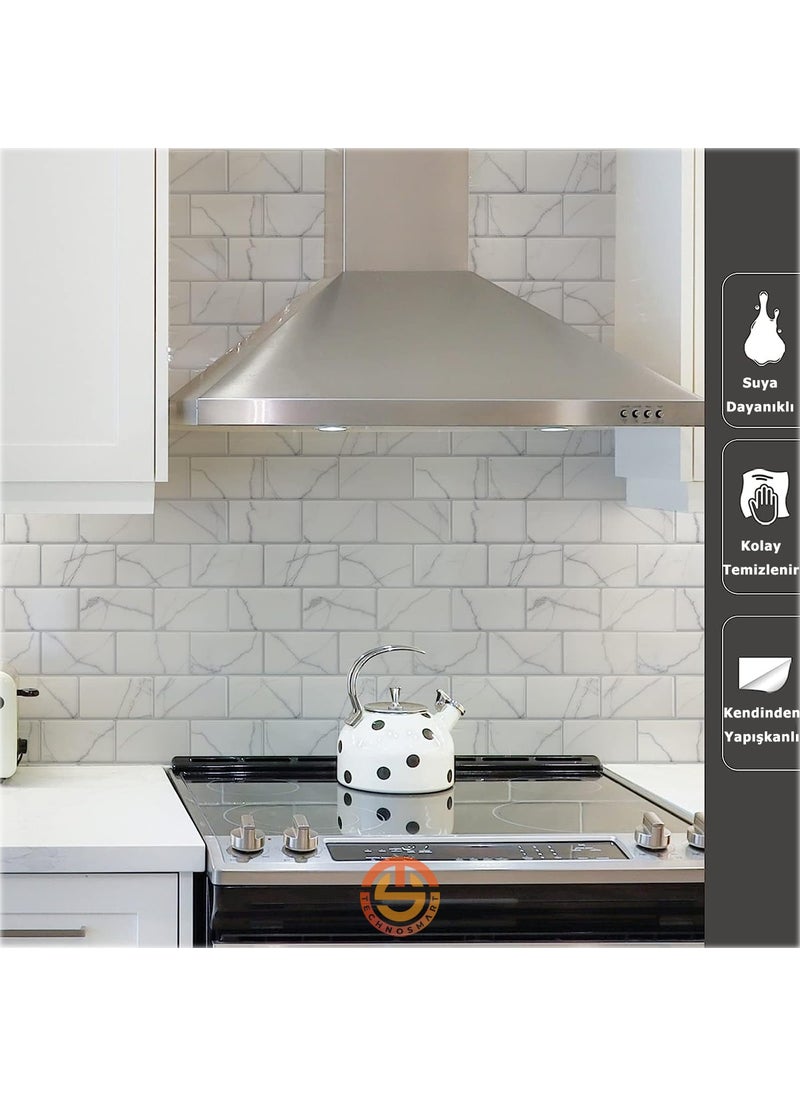 Technosmart 1Pcs 3D Self-Adhesive 30×30CM Coating White Marble Ceramic Appearance Wall Sticker Kitchen  - Image 2