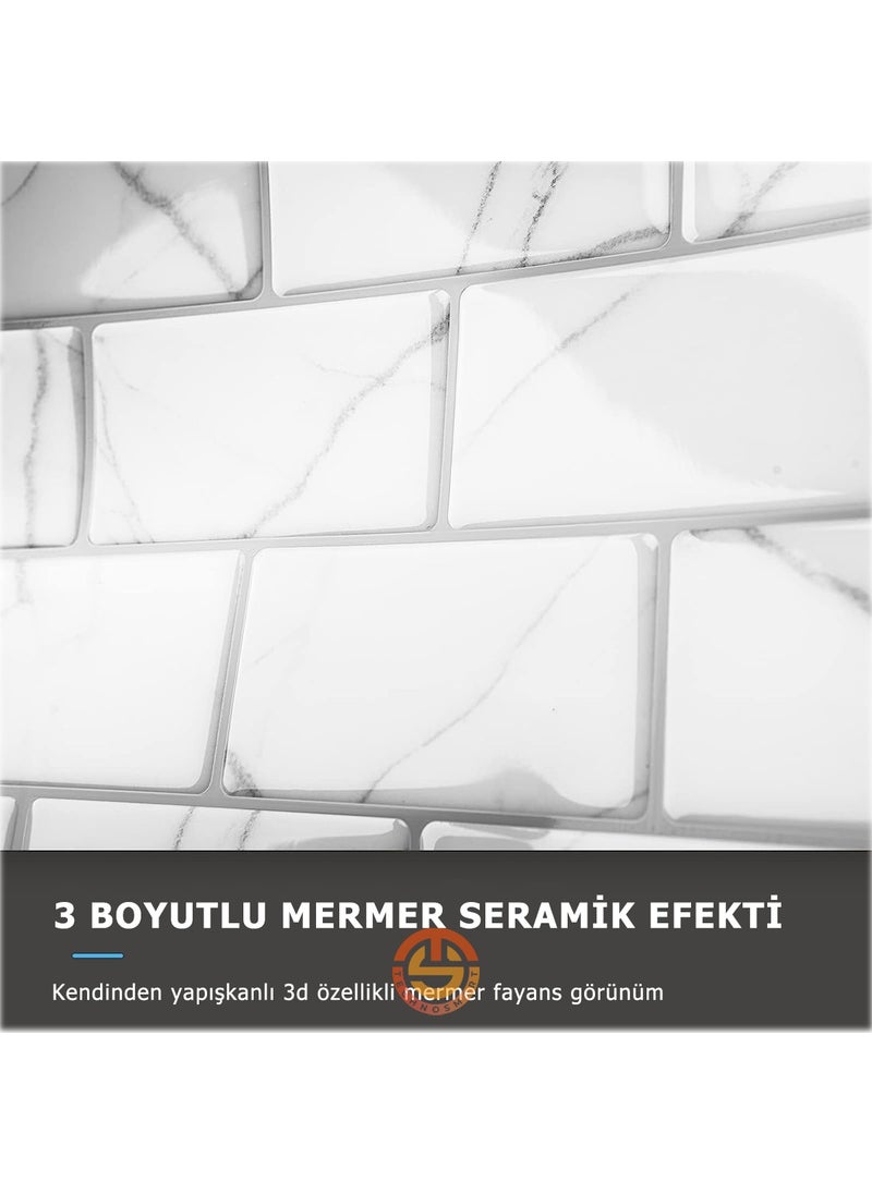 Technosmart 1Pcs 3D Self-Adhesive 30×30CM Coating White Marble Ceramic Appearance Wall Sticker Kitchen  - Image 3