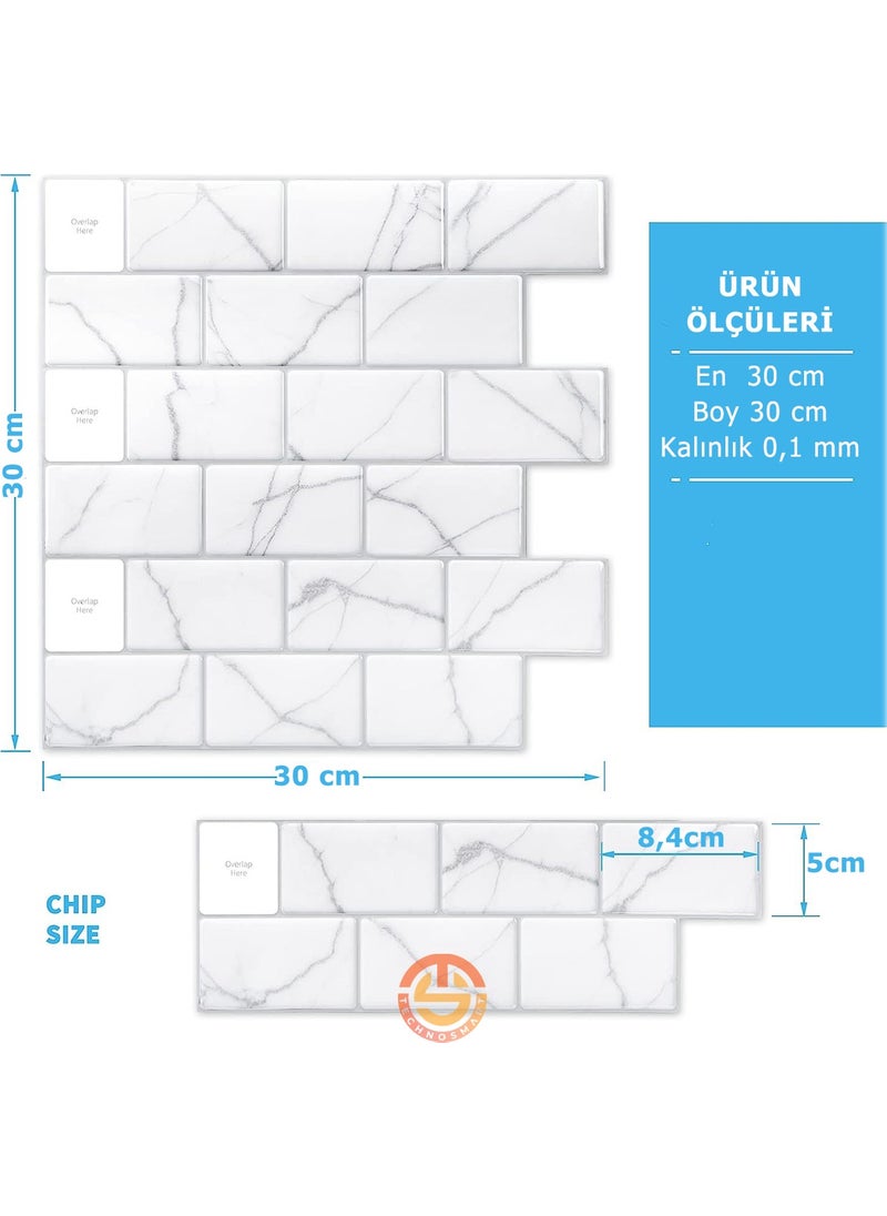 Technosmart 1Pcs 3D Self-Adhesive 30×30CM Coating White Marble Ceramic Appearance Wall Sticker Kitchen  - Image 5