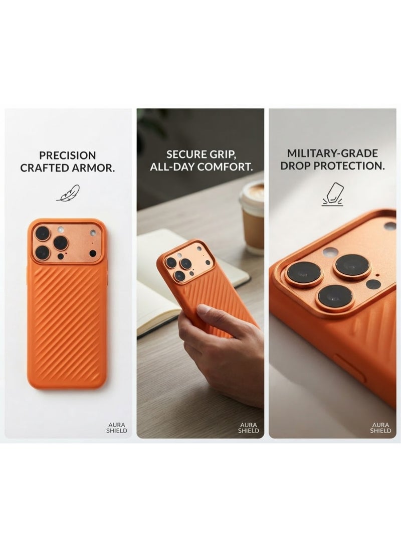 حافظة حماية لهاتف iPhone 17 Pro بتصميم معدني وملمس مضلع مائل، مانعة للانزلاق ومقاومة للصدمات ومتوافقة مع MagSafe. - Image 1