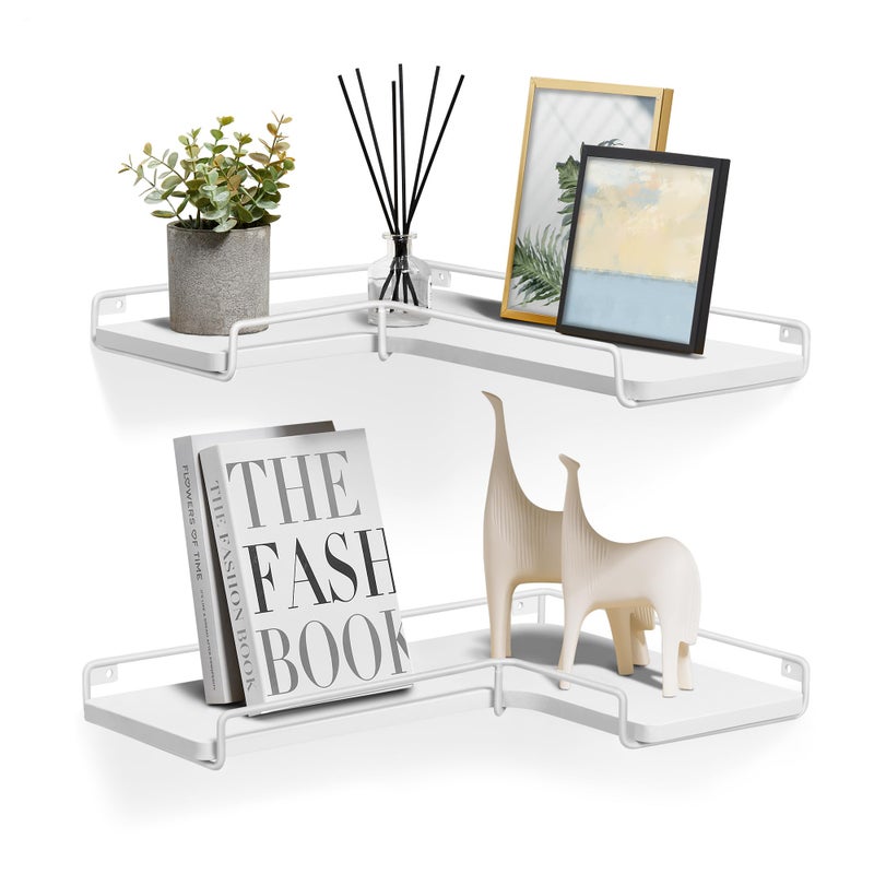 VASAGLE رفوف عائمة من فاساجل مجموعة من 2 رف زاوية على شكل L للزاوية رف جداري أسلوب صناعي لغرفة المعيشة غرفة النوم المطبخ أبيض سحابي LLS831W14