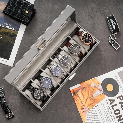 ProCase Watch Box for Men, 6 Slot Mens Watch Case, Watch Storage Watch Holder Organizer for Men, Watch Display Case With Glass Lid -6 Slot, Grey - Image 2