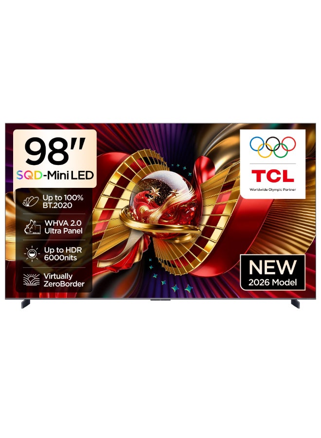 Television 98 Inch 4K SQD-Mini LED Google Smart TV, 144Hz Refresh Rate, Audio by Bang & Olufsen, 100% BT.2020, TSR AiPQ, Ultra Slim Design (2026 Model) 98C8L Black