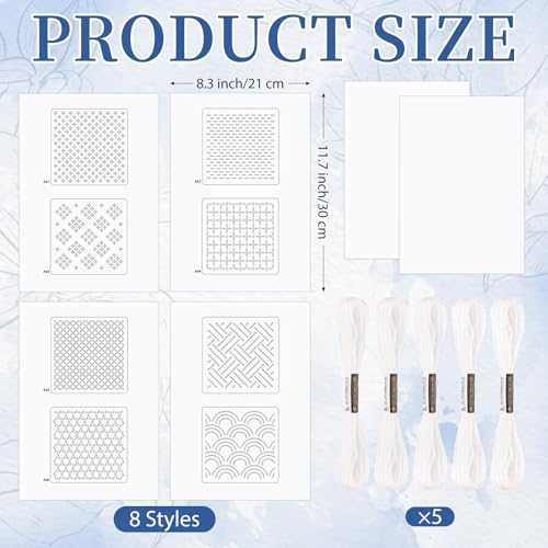 Booson 28 Pcs Sashiko Thread Kit Sashiko Needles Denim Fabric Embroidery Patterns Thimble Water Soluble Embroidery Kit for Sewing Hand Quilting Mending Supplies - Image 2