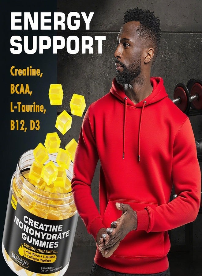 EnvyCure Creatine Monohydrate Gummies for Men & Women - with BCAA, Collagen Peptides, L-Taurine, Vitamin B12, D3, Creatine Monohydrate 5000mg (5g) Per Serving, Lemon Flavor, Sugar Free, 1 Pack - Image 4