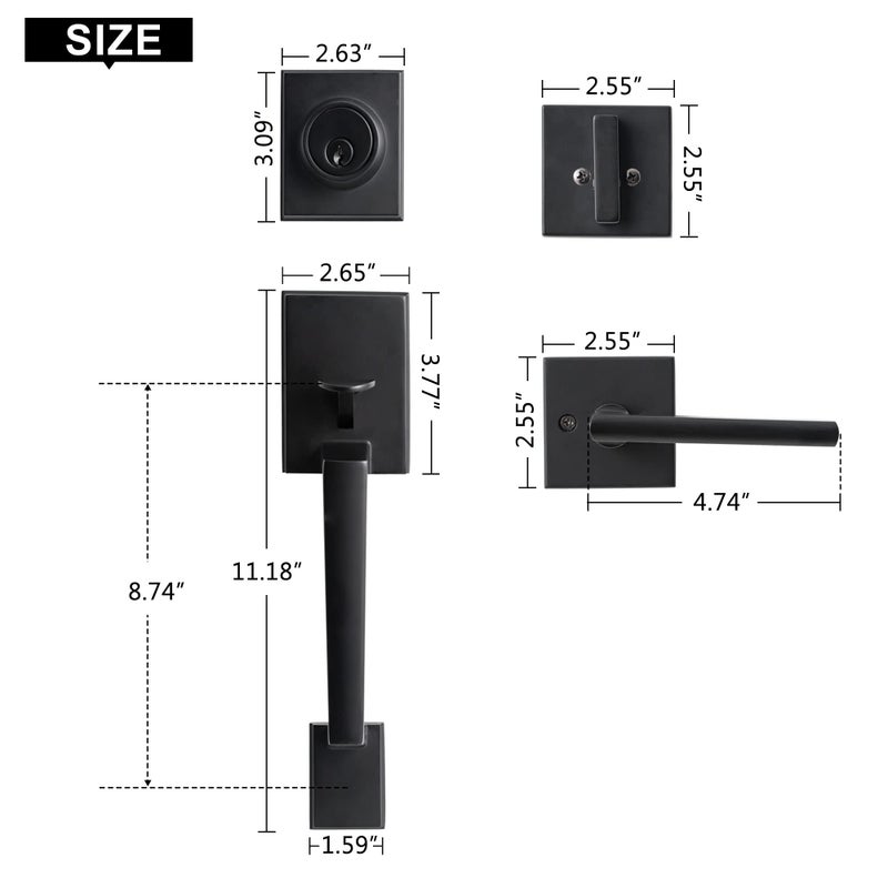 Kiayaci Front Door Lock Set Silver Door Handle Front Door Handle Sets With Deadbolt Entry Door Locksets Single Cylinder Handleset With Straight Handle Lower Half Grip Satin Nickel - Image 5