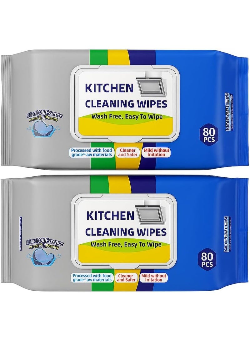 4basix Kitchen Cleaning Wipes Coconut Oil Essence 2 Pack (160 Count) - Multipurpose Disposable Wet Wipes for Kitchen Surfaces, Countertops, Stovetops & Appliances – Grease & Stain Remover - Image 1