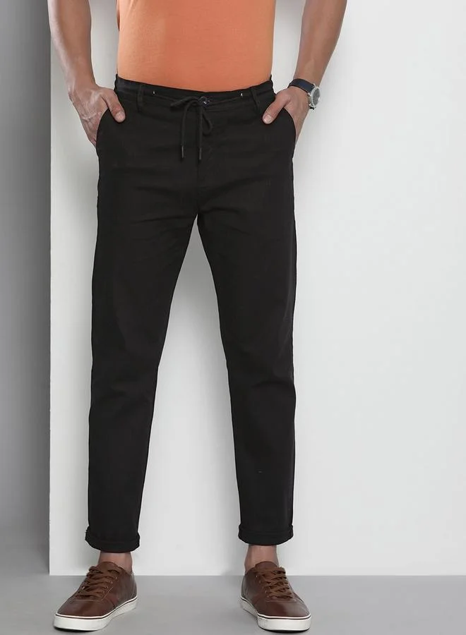 The Indian Garage Co The Indian Garage Co Men Black Cotton Slim Fit Trousers
