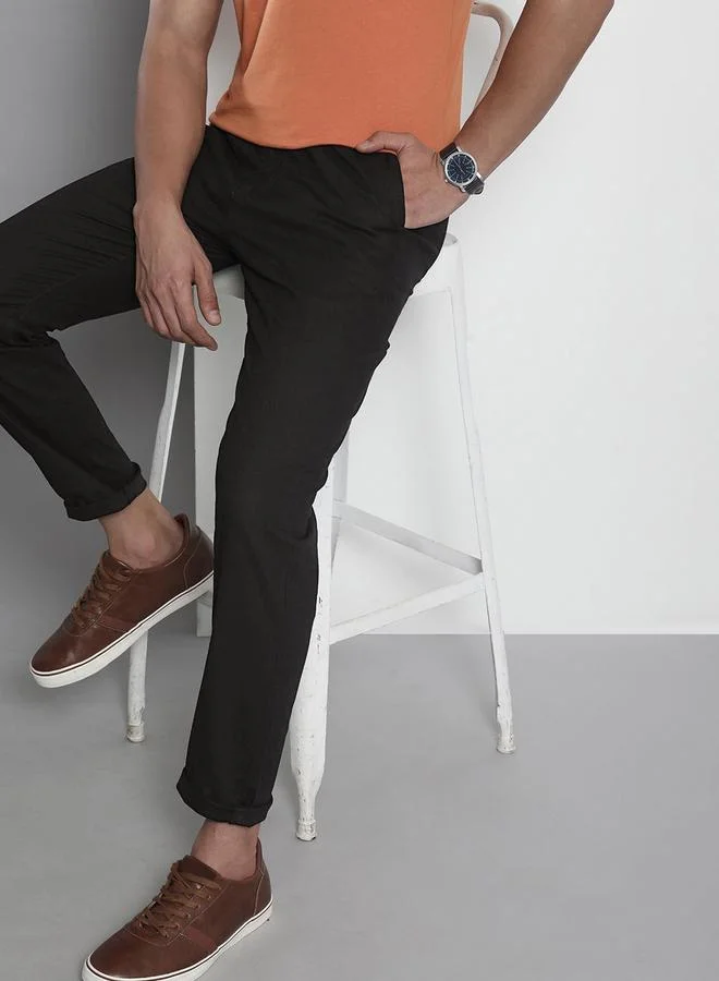 The Indian Garage Co The Indian Garage Co Men Black Cotton Slim Fit Trousers